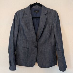 Talbots 100% Linen Blazer Blue Chambray Single Button Closure Interview Office